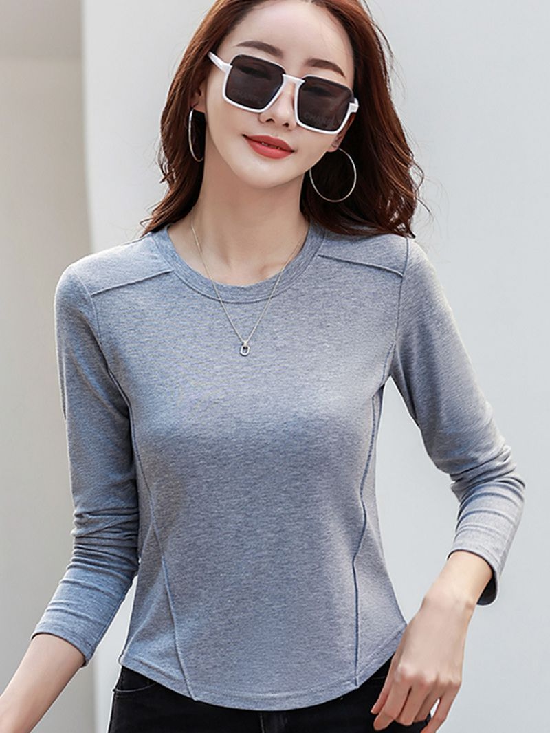 423丸首の長袖をつなぎ合わせて、女性の底のシャツの弾力性ネットの赤外線は保温の秋の服の新型のインナーを着ます。