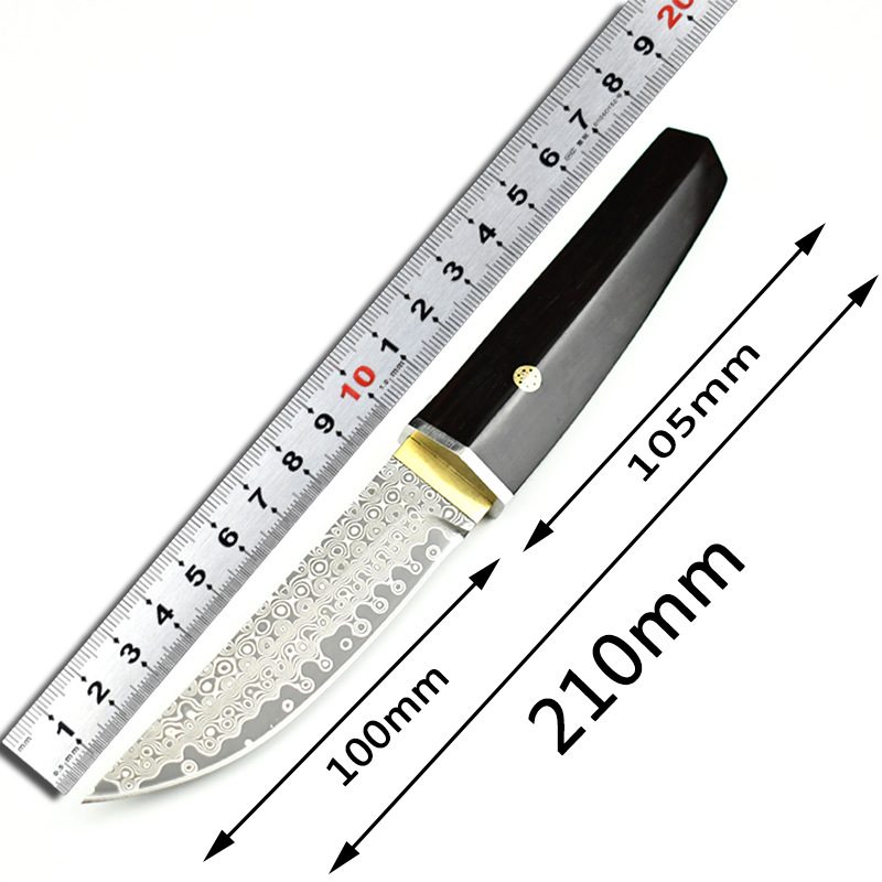 高硬度VG10雷藏大马士革户外刀野外随身便携锋利小刀黑檀木收藏刀