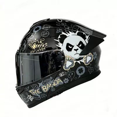 Motosiklet kaskı (dəbilqə): electric vehicle helmet with built-in - panda-black-silver-plated-mirror-m-54-55