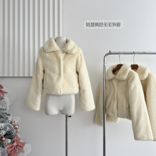 栗可可 雪兔精灵 进口雷克斯獭兔毛皮草女冬季短款黄色毛毛外套