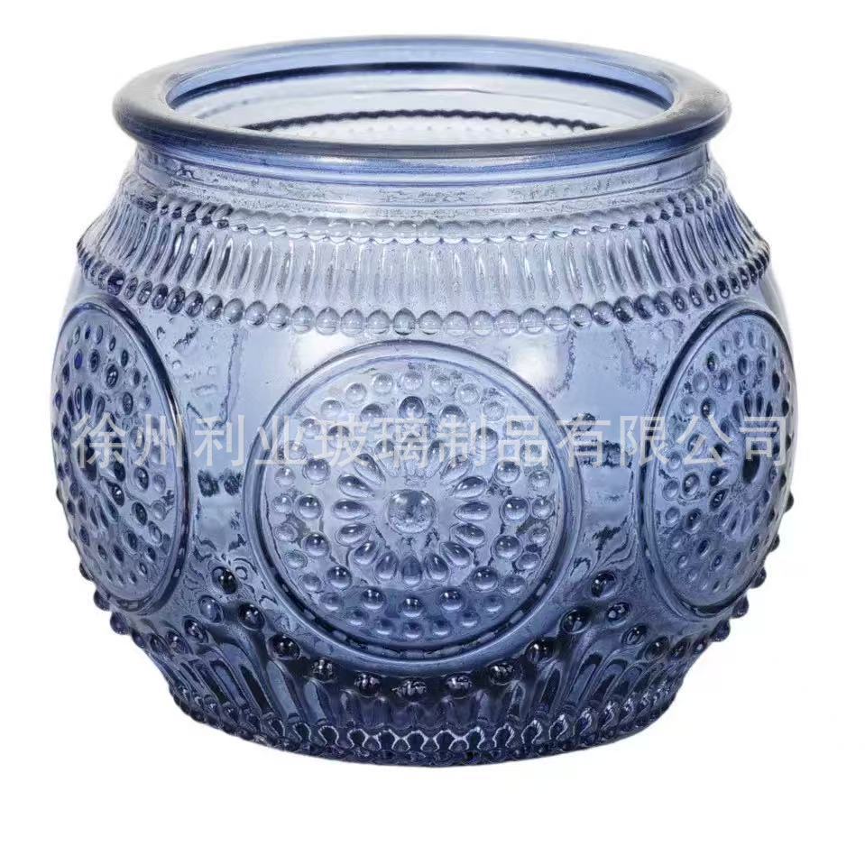 Amazon transfronterizo se especializa en candelabros de vidrio en relieve, juegos de candelabros de incienso de colores, tazas de velas a rayas, candelabros a rayas, estampados en Ling