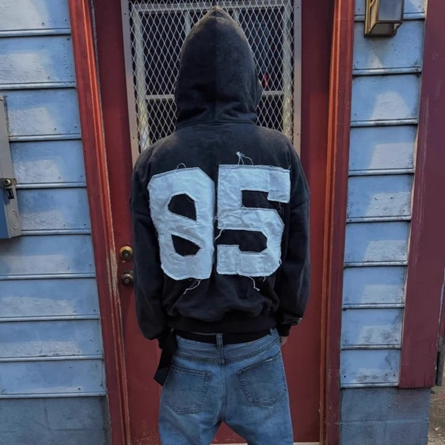 Y2K Trendy Letter Patch Casual Couple Sweatshirt Hooded Cardigan Independent Website Autumn and Winter Retro American Hoodie