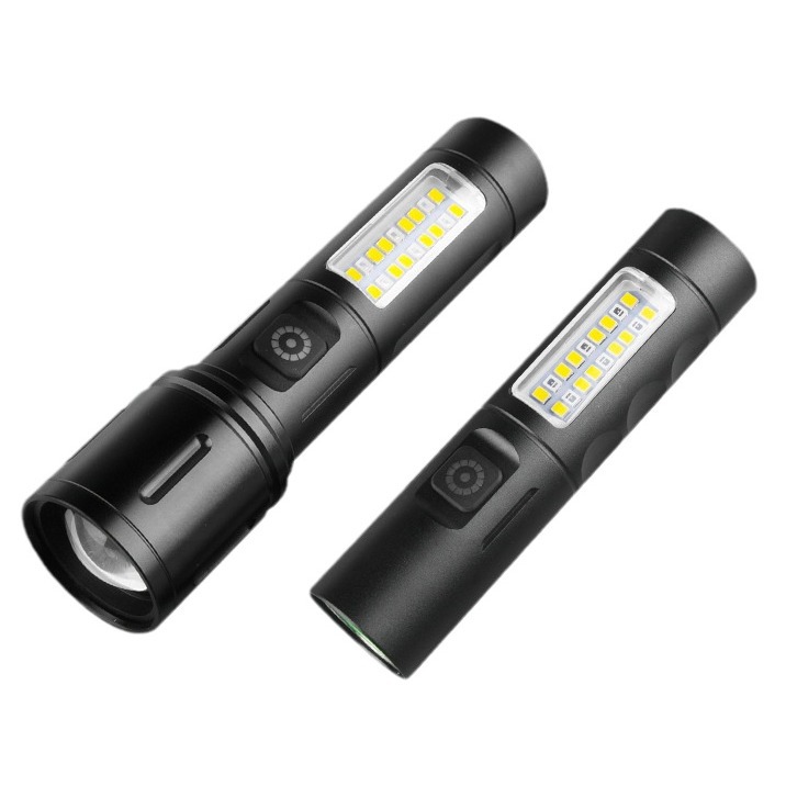 Linterna de Mano Transfronteriza, Nuevo Modelo, Luz Potente, Portátil, Mini, Multifuncional, de Aleación de Aluminio, con Zoom Telescópico, Recargable