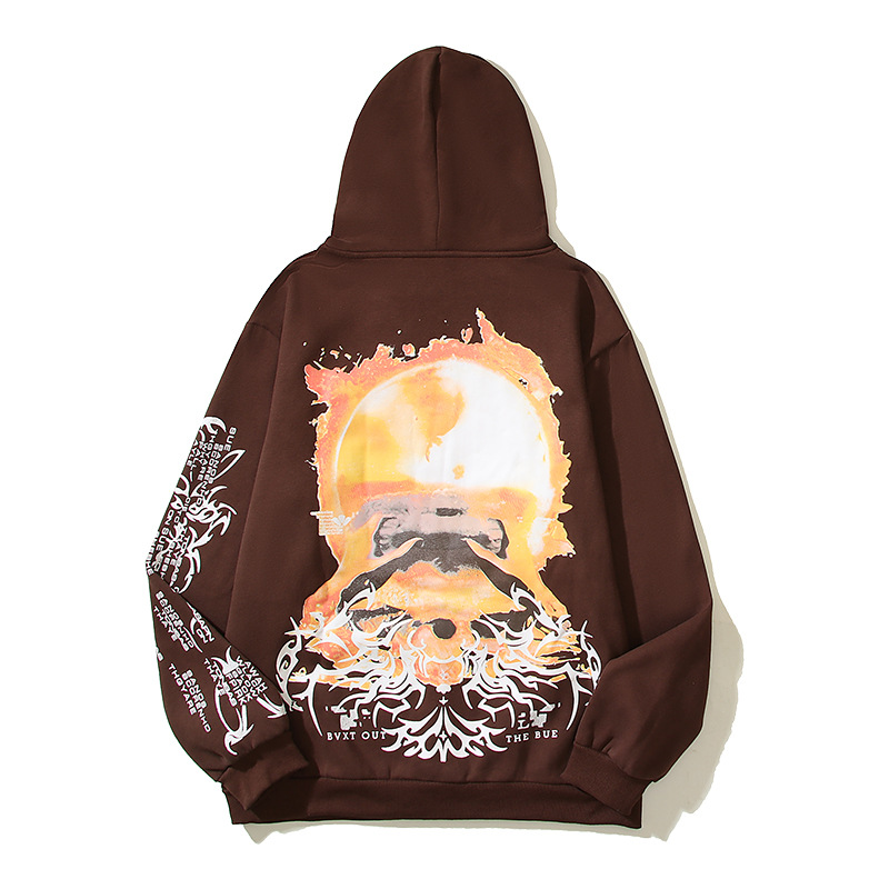 Felpa con cappuccio unisex Rising Sun con stampa di spine, super popolare, nuova collezione autunno inverno 2024 americana High Street_voghion.com