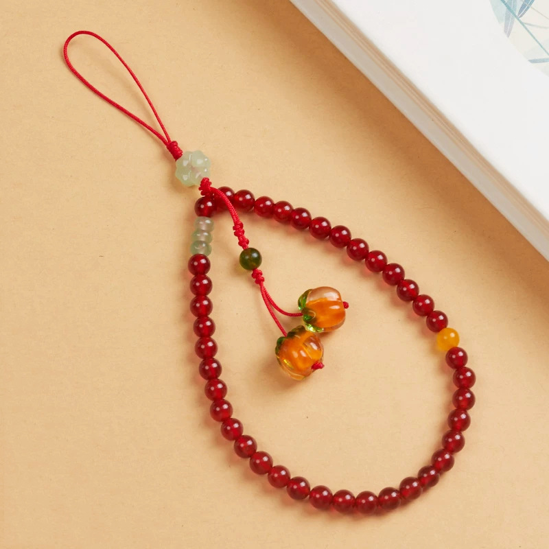 Factory Natural Red Agate Phone Chain Anti-Drop Phone Case Lanyard USB Flash Drive Small Pendant Decoration Anti-Loss Wrist Bead Strap