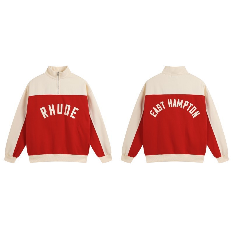 クロスボーダーヨーロッパとアメリカのトレンディなブランド RHUDE レタープラスベルベットハーフジップスウェットシャツ男性と女性のハイストリートスポーツパンツカジュアルスーツ|undefined