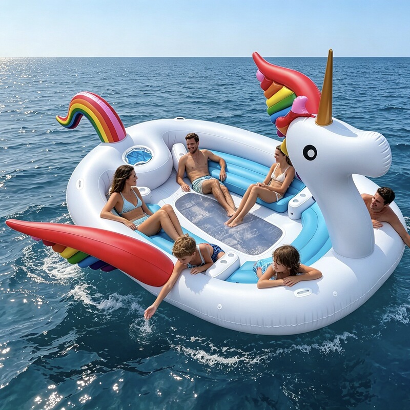 Manufacturer's In-Stock Extra-Large Inflatable 6-Person Unicorn Island Float, Pvc Water Inflatable Flamingo Float Bed