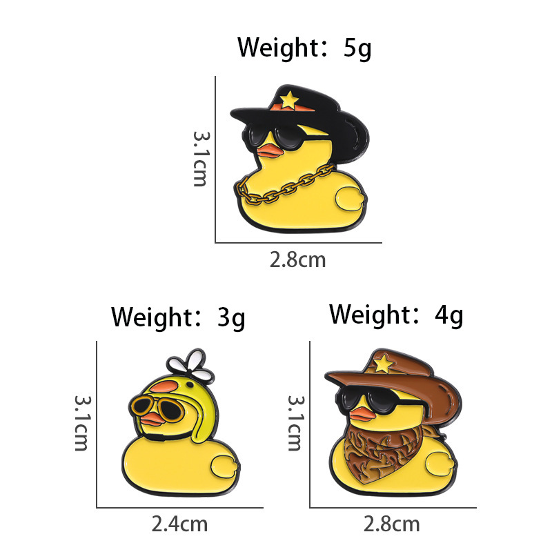 Broche con forma de pato amarillo frito fresco transfronterizo, bolso de pareja de dibujos animados lindo, accesorios fijos, pines de placa de aleación