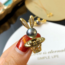DIY配件 厚鍍金微鑲鋯石魔術帽兔子珍珠胸針別針時尚配飾胸花空托