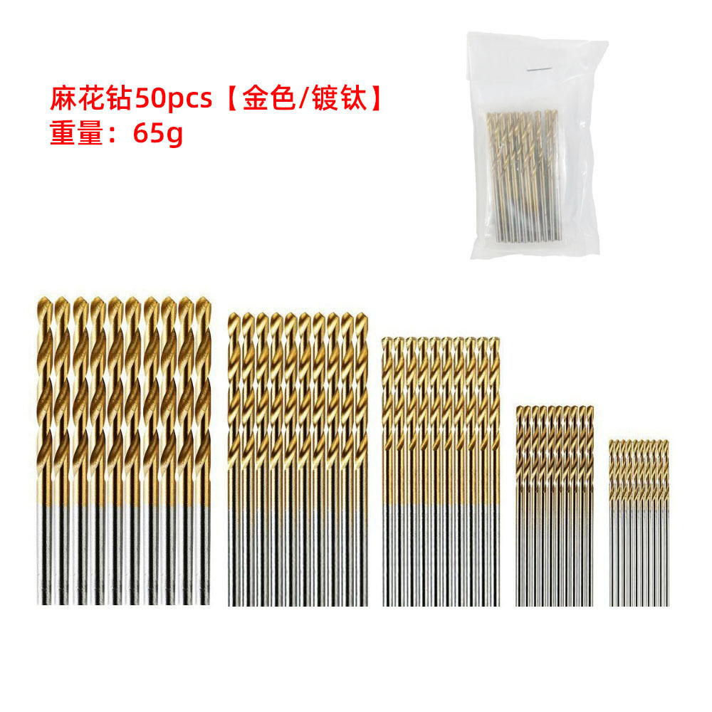 50 piezas de titanio-plateado torcedura taladro traje de acero de alta velocidad mango recto miniatura agujero abierto taladro 1-3mm taladro eléctrico broca
