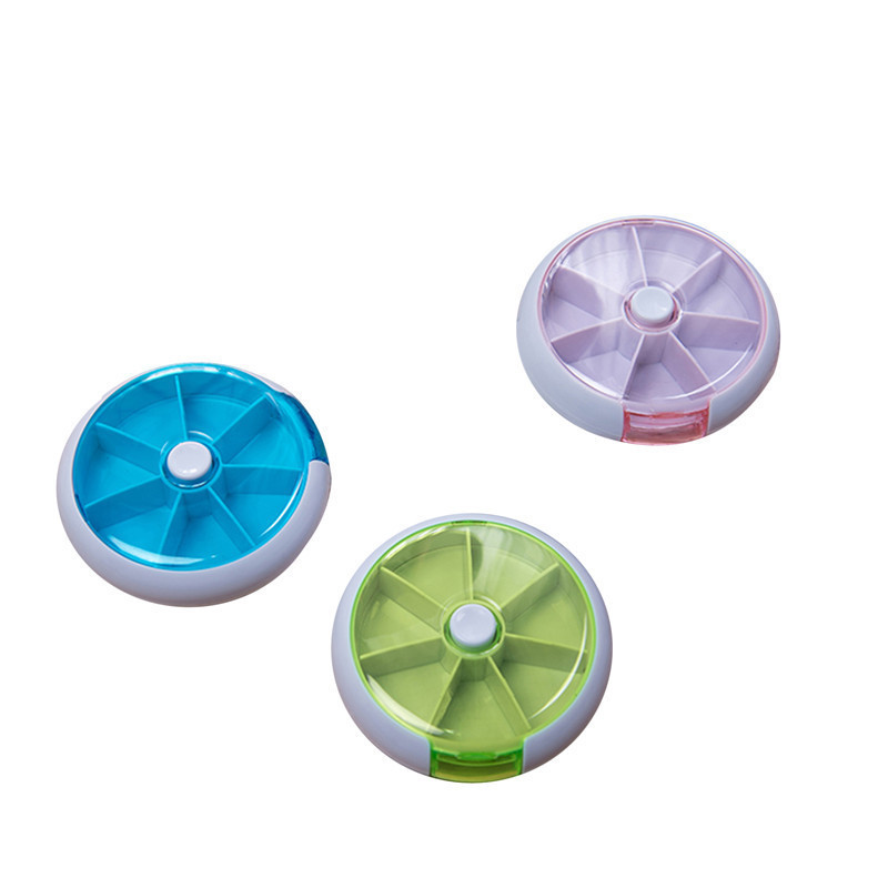 7格按钮小盒子旅行便携一周药盒七天药物收纳盒7天圆形旋转药盒