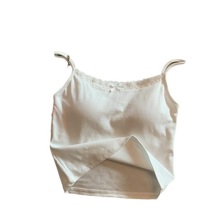 ギャルレースのレースストラップベストの女性は蝶結びの胸のクッションを持っています。|undefined