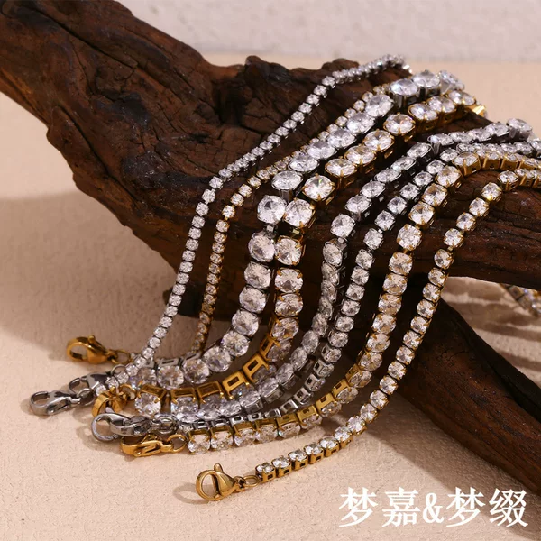 European and American Fashion Simple Niche Elegant Hand Jewelry Stainless Steel 18K Gold Plated Personalized Micro-Paved Zircon Chain Bracelet for Women