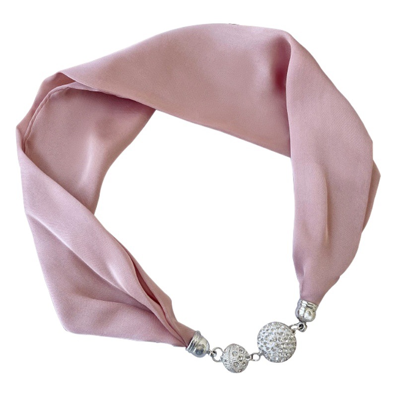 Bufanda de seda con hebilla magnética, collar de estilo coreano, elegante colgante de cuentas de diamantes, bufanda fina de color puro, bufanda para el cuello, bufanda decorativa, serpentina