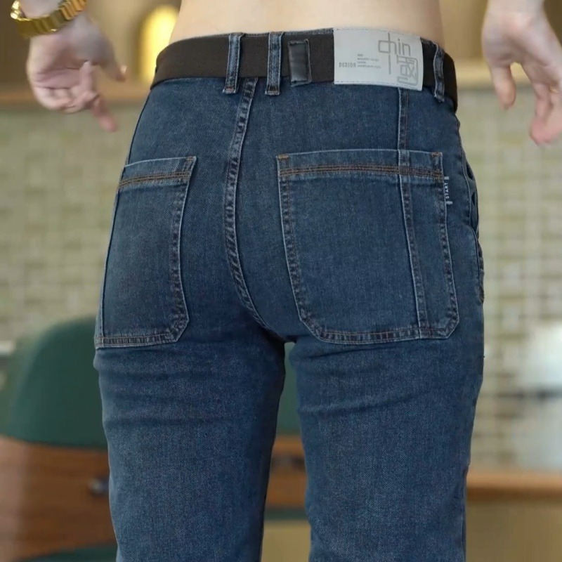 Spring and Summer Thin Six-pocket Jeans Men's Elastic Straight Men's Trousers Multi-pocket All-match Casual Leg Jeans