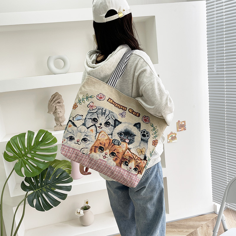 新しい漫画風キャンバストートバッグ、カジュアルな女性用バッグ、ショルダーバッグ、キャンバスバッグ、ハンドバッグ、買い物袋、ロゴのカスタマイズ可能|undefined