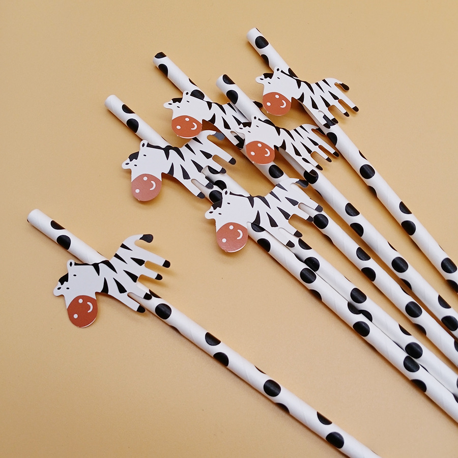 Fiesta transfronteriza decoración creativa de paja vaca animal cebra de papel paja desechable decoración de bebidas