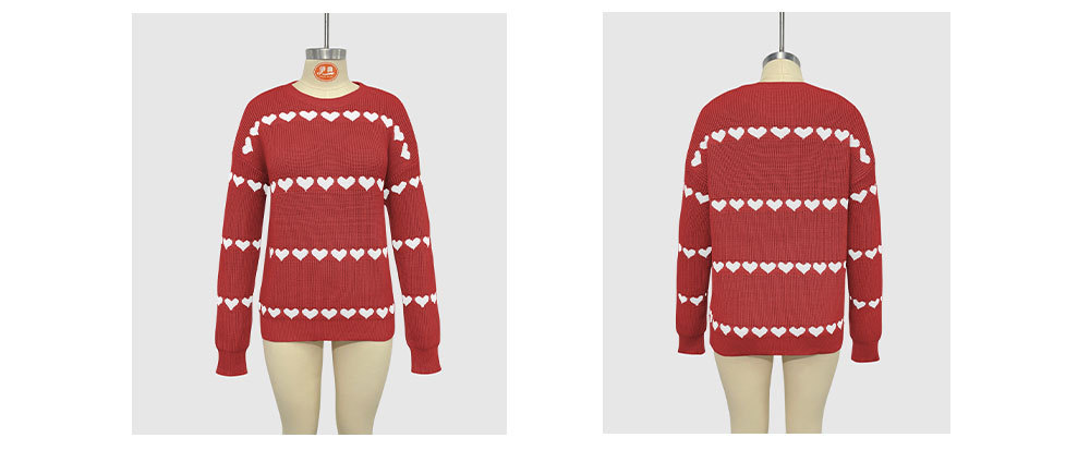 Round Neck Neckline Loose Fit Type Wholesale Women's Casual Streetwear Heart Shape Long Sleeve Sweaters & Cardigans