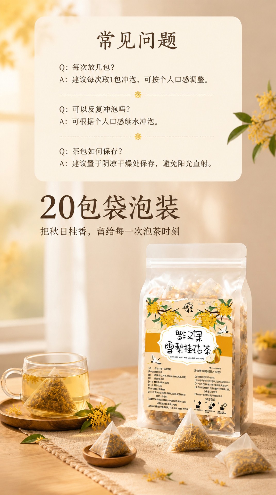 Luo Han Guo Snow Pear Osmanthus Tea Bags 3g x 20 Individually Wrapped Herbal Fruit Tea Blend specifications
