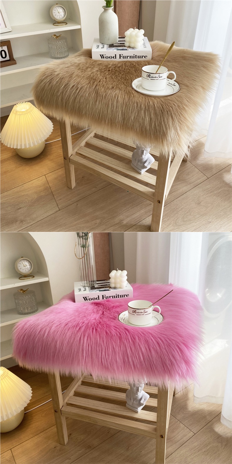 Plush Bedside Table Plush Cushion Imitation Wool Chair Cushion Desktop Cushion Dressing Table Cushion Coffee Table Tablecloth Display Cushion