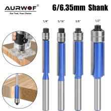 6/6.35柄闪银蓝双轴承修边刀木工铣刀具双刃修边机刀头电木铣刀