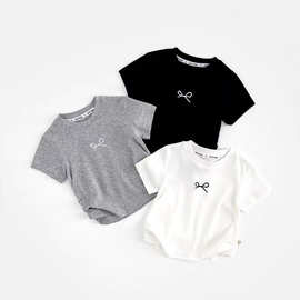 纯棉女童短袖T恤2025夏季新款韩版儿童宝宝洋气修身高腰短款上衣