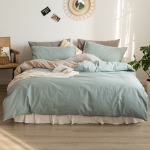 。春夏新款加厚床上四件套纯棉简约北欧风双拼纯色被套床单床