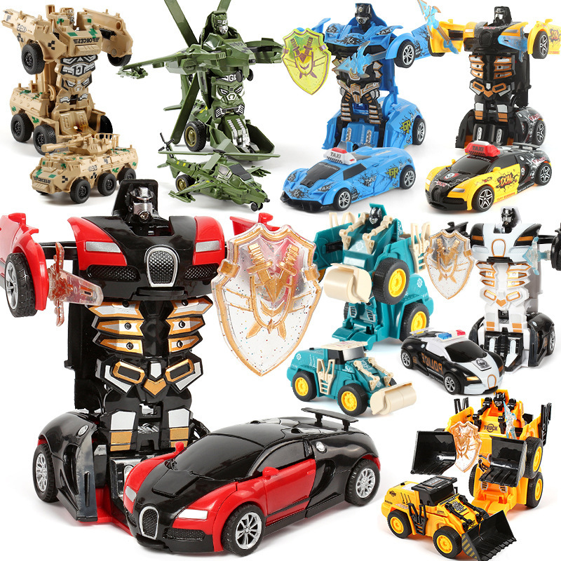 Children's inertial sliding collision deformation racing robot stunt rotating engineering excavator boy toy car model