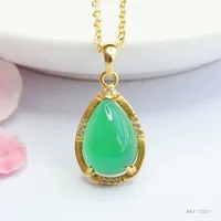 Yiyu S925 Серебряный инкрустированный натуральный зеленый халцедон капли воды кулон агат ожерелье завод оптом MN3112501
