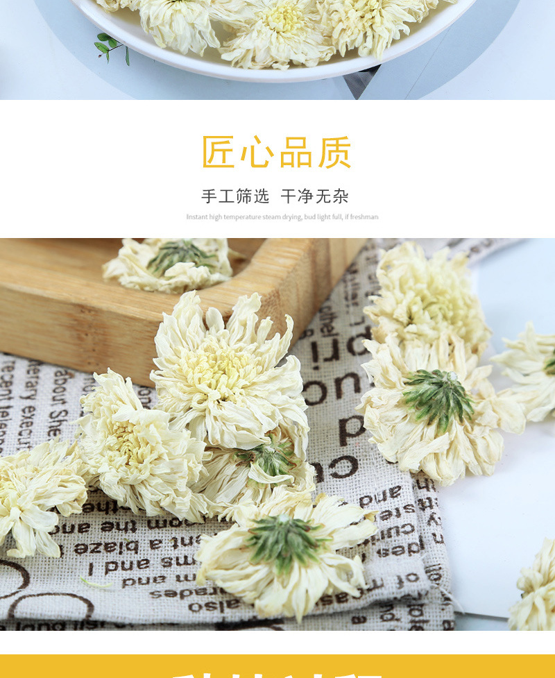 Huangshan Gong Ju Chrysanthemum (Chrysanthemum morifolium) — Dried White Flower Tea, 500g in use