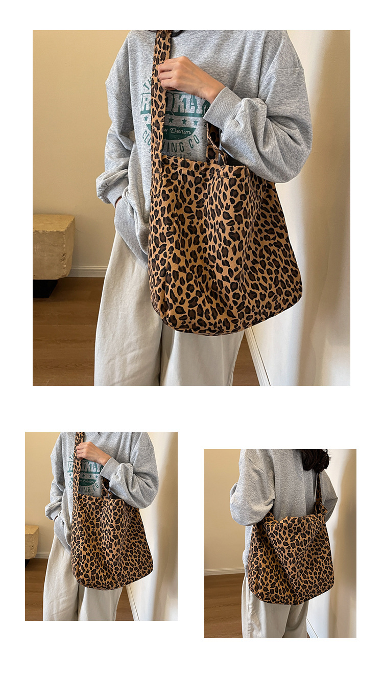 262g Weight Polyester Lining Material Zipper Closure Type Single Shoulder Strap Strap Type Tote Bag Bags Type Daily, Street Occasion Leopard Pattern All Seasons Season Women's Gender Streetwear Style Square Shape Large Size Women's Large Cloth Leopard Streetwear Zipper Tote Bag 3