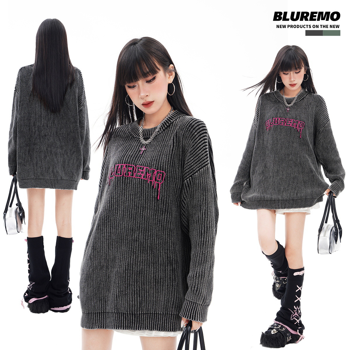 Vêtements pour hommes Automne et hiver haute rue rétro délavé à l'eau lettre broderie rue dynamitage à la mode tout match pull tricoté à col rond_voghion.com