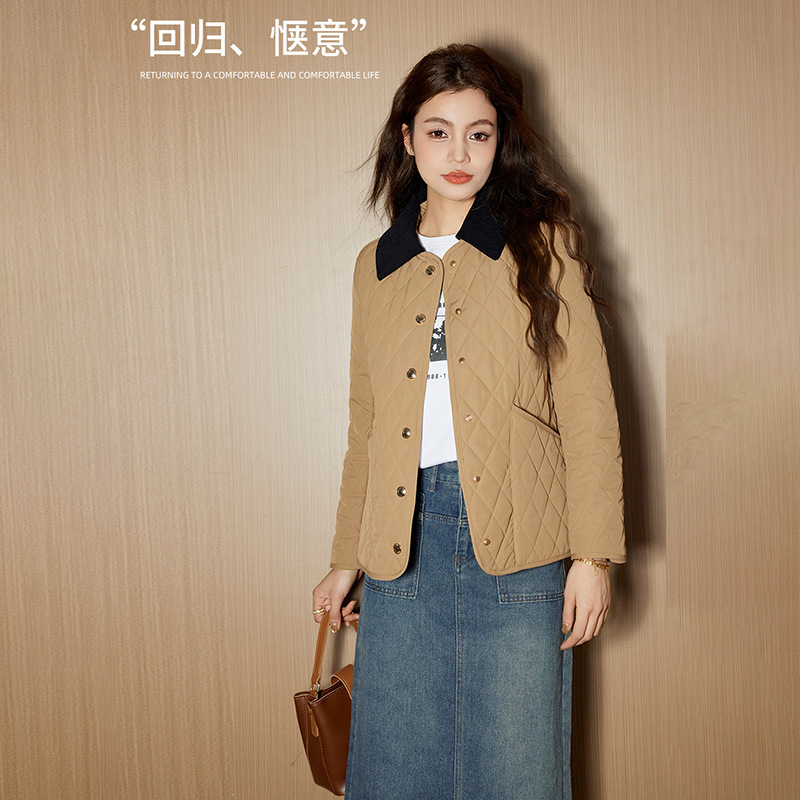 Factory Direct Sales British Style Classic Quilted Women's Clothing Light, Warm and Slim Casual Wool Cotton Cardigan Jacket Winter