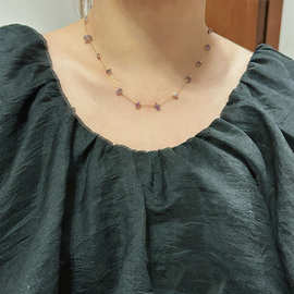 不掉色 法式复古紫色串珠项链时尚小众设计款锁骨链颈链叠戴礼物