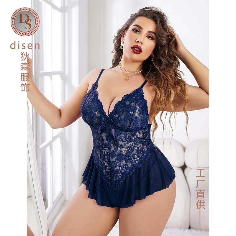 Europa y los Estados Unidos comercio exterior fuentes sexuales encaje arco de encaje profundo V grupo pijama vestido al por mayor