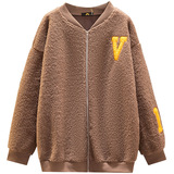 120-350斤大码女装胖mm仿羊羔毛颗粒绒休闲毛绒外套2025秋冬新款，女装短外套，变形策服饰