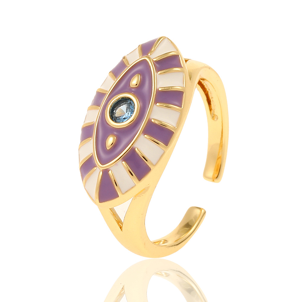 Retro Devilu0027S Eye Copper Open Ring Enamel Zircon Copper Rings