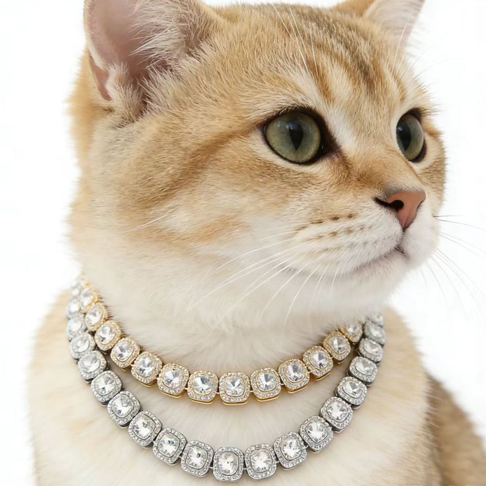 Collar de diamante para mascotas, gato, collar de diamante de doble capa, perros, joyas de diamante, joyas para mascotas de lujo ligero