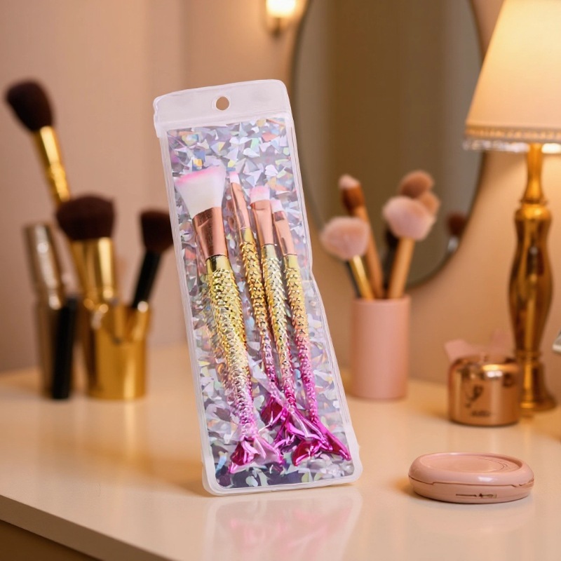 Cuatro cola de sirena transfronteriza venta caliente cepillo de maquillaje galvanizado pintura a granel sombra de ojos cepillo ceja cepillo conjunto completo de cepillo de maquillaje