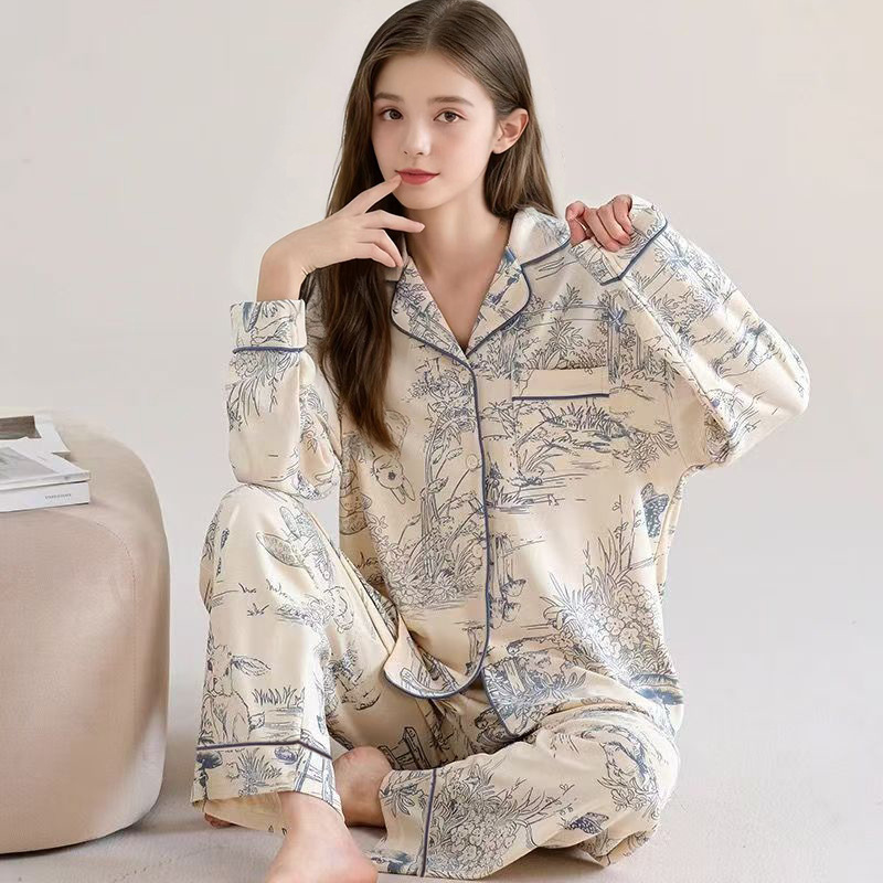 Source Manufacturer Double-Sided Thermal Velvet Autumn and Winter Long-Sleeve Long-Pants Pajamas for Women, Chinese Style Warm Loungewear Set for Girls