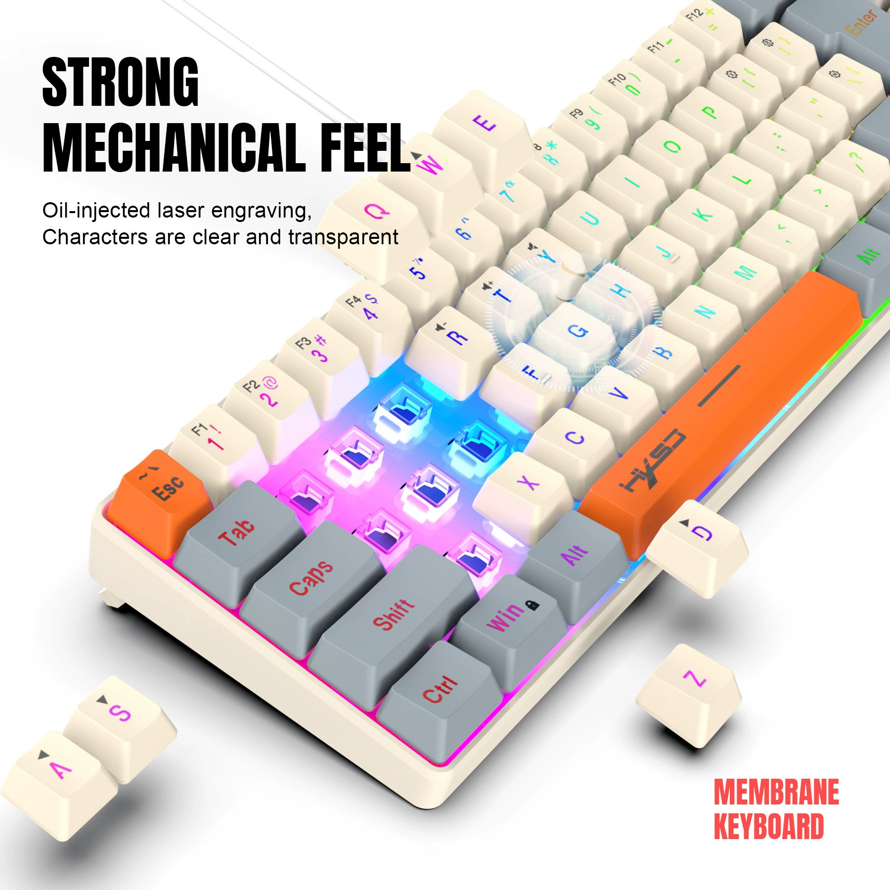 2024 Санлин цветная игра тонкая пленка клавиатура 68 клавиш, разделение линей, RGB подсветка, многофункциональная проводная клавиатура с пятнами