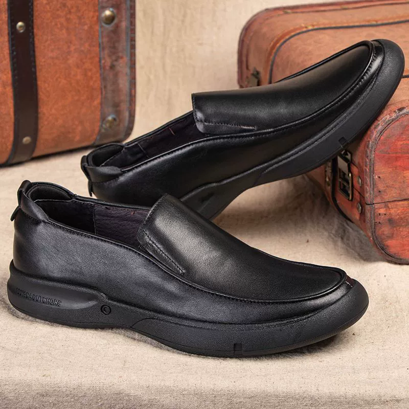 Мужские ноги, кожаный верхний слой из воловьей кожи, дышащая универсальная Модная легкая без шнуровки с круглым носком, модная мужская обувь