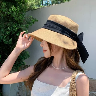 一件地摊实体少量   棉麻蝴蝶结渔夫帽女夏季轻薄透气后开叉遮阳