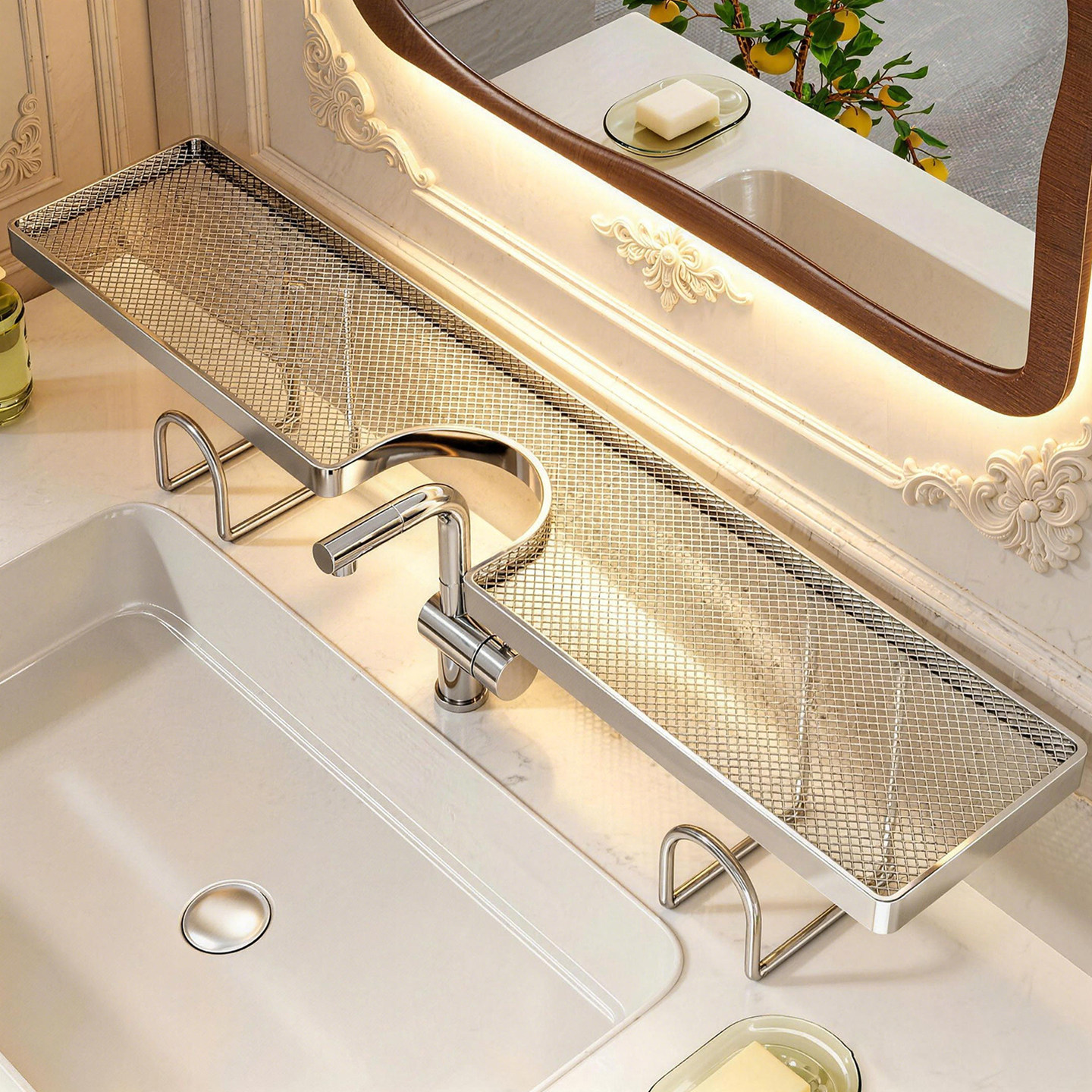 Estante Organizador sobre Grifo de Baño 304 de Acero Inoxidable, Sin Perforación, Multifuncional