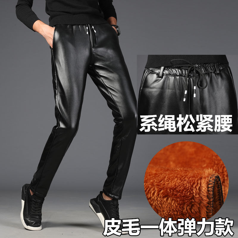 修身皮裤男紧身防水防风摩托车机车男士加绒加厚保暖秋冬季皮裤子