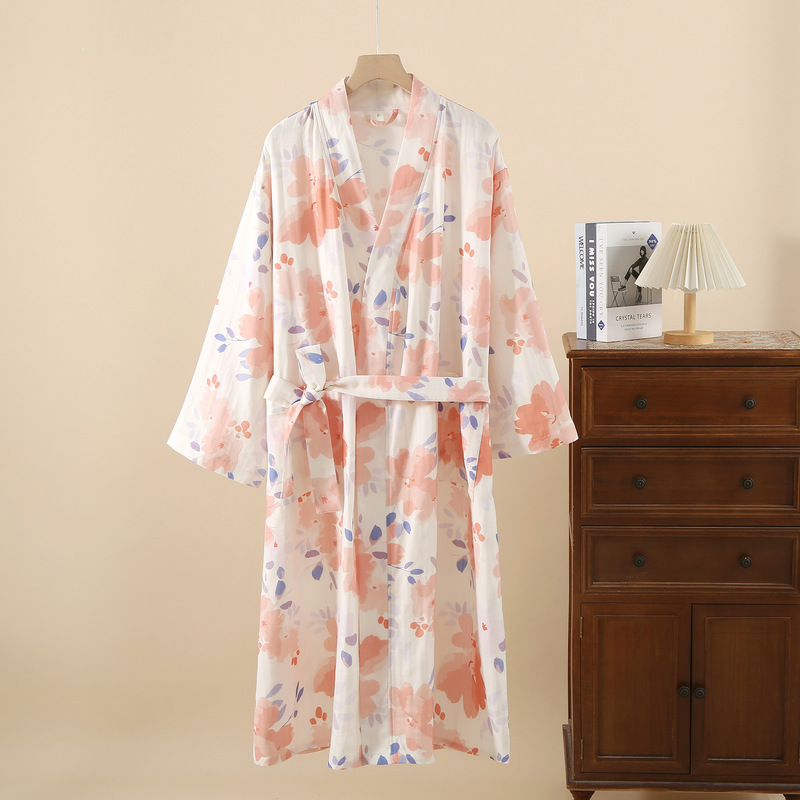 New Pure Cotton Women Bathrobe Double-layer Cotton Yarn Spring and Summer Thin Long Hotel Bathrobe Gauze Nightgown Water Absorbent Quick-drying New Pure Cotton Women Bathrobe Double-layer Cotton Yarn Spring and Summer Thin Long Hotel Bathrobe Gauze Nightgown Water Absorbent Quick-drying