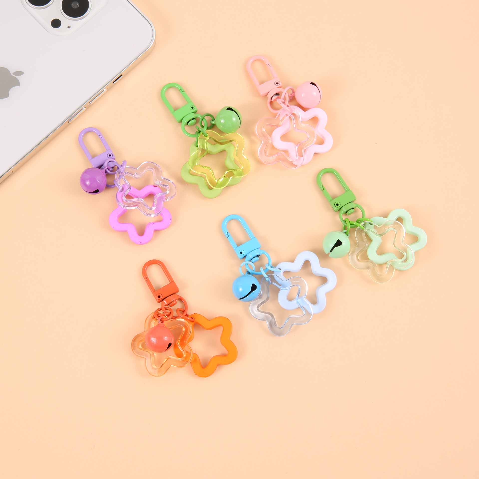 五角星钥匙扣 diy手机壳链条挂件AirPods耳机套保护壳梅花挂饰