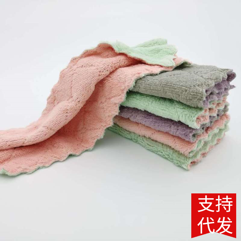 다이아몬드 흡수성 식기 세척 타월 타월 타월 주방 오일 프리 식기 세척 천 2 중 두꺼운 청소 타월