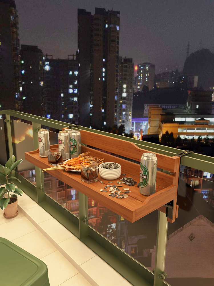 Balcony Railing Hanging Table Creative Leisure Small Bar Solid Wood Small Apartment Foldable Home Guardrail Hanging Bar Table