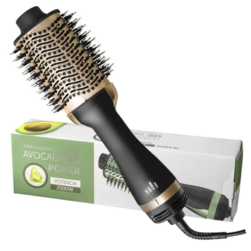 Nuevo transfronterizo 3 - en - 1 color aguacate dorado peine de aire caliente bobinado recto doble uso pelo recto secador peine de pelo bobinado